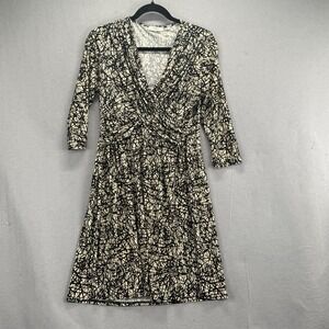 Egerie Paris Dress Womens Small Black Tan Crossover Slinky Knee Length ¾ Sleeve